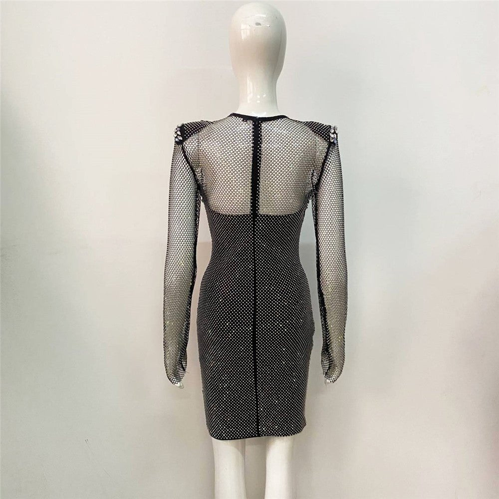 Blair Mesh Rhinestone Embellished Bandage Mini Dress - Ever Chic Fashions
