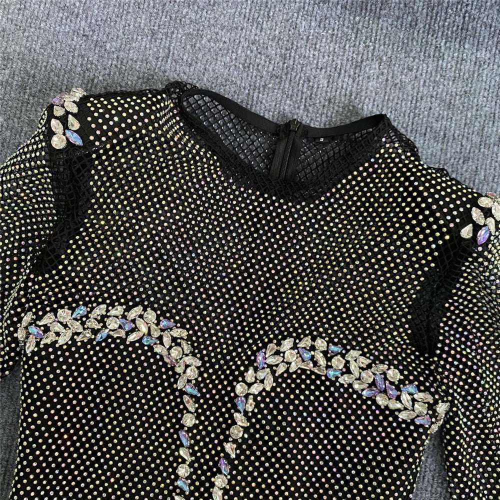 Blair Mesh Rhinestone Embellished Bandage Mini Dress - Ever Chic Fashions