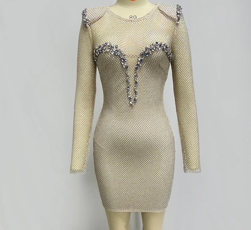 Blair Mesh Rhinestone Embellished Bandage Mini Dress - Ever Chic Fashions