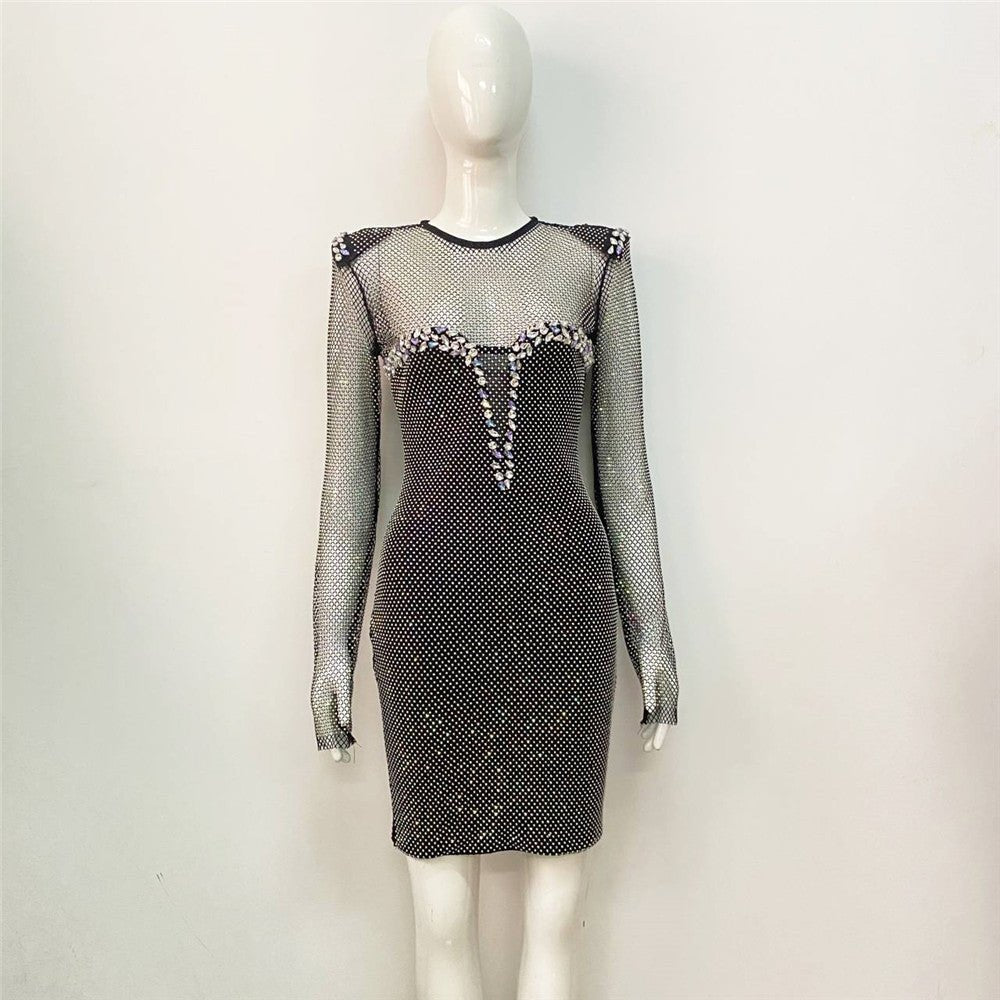 Blair Mesh Rhinestone Embellished Bandage Mini Dress - Ever Chic Fashions