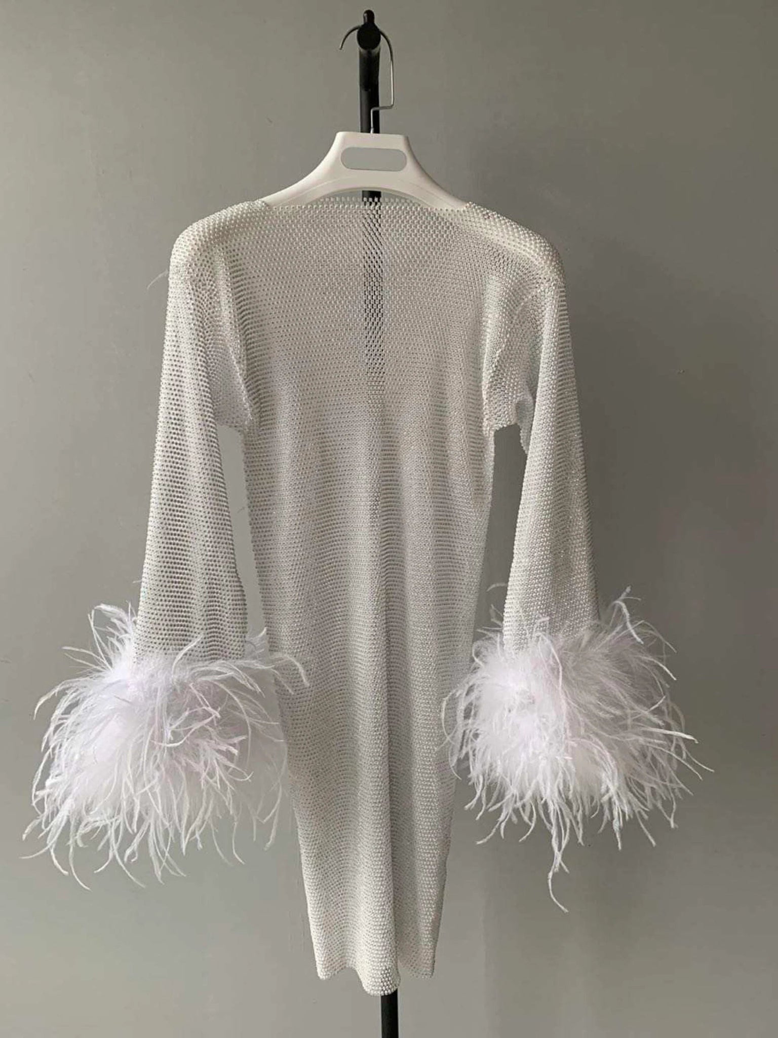 Chaya Mesh Rhinestone Mini Dress with Full Feather Trim - Ever Chic Fashions
