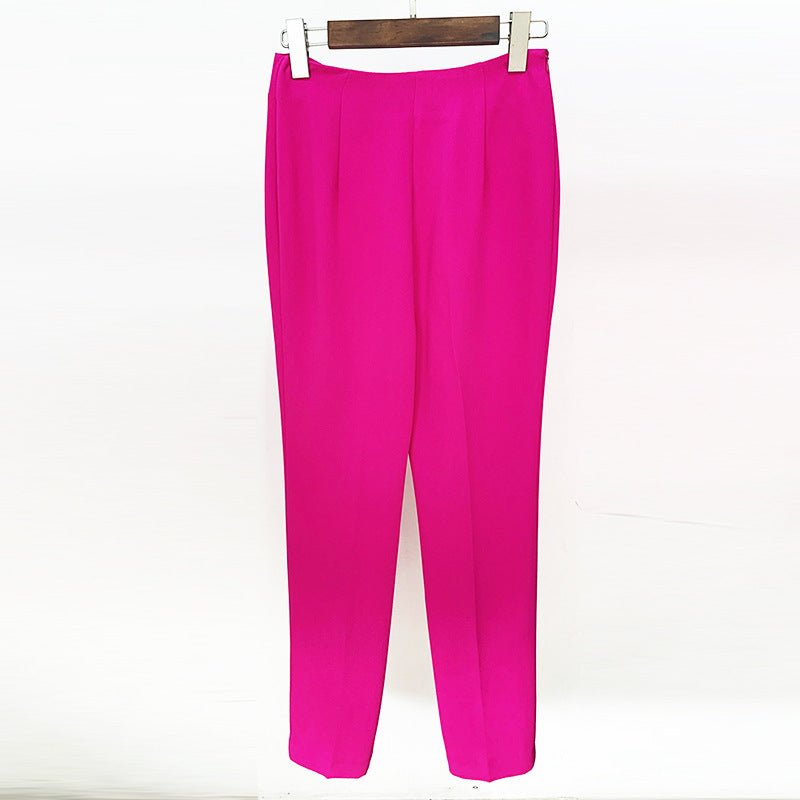 Cinda Fuchsia Rhinestone and Feather Embellished Blazer and Pant Set - Ever Chic Fashions