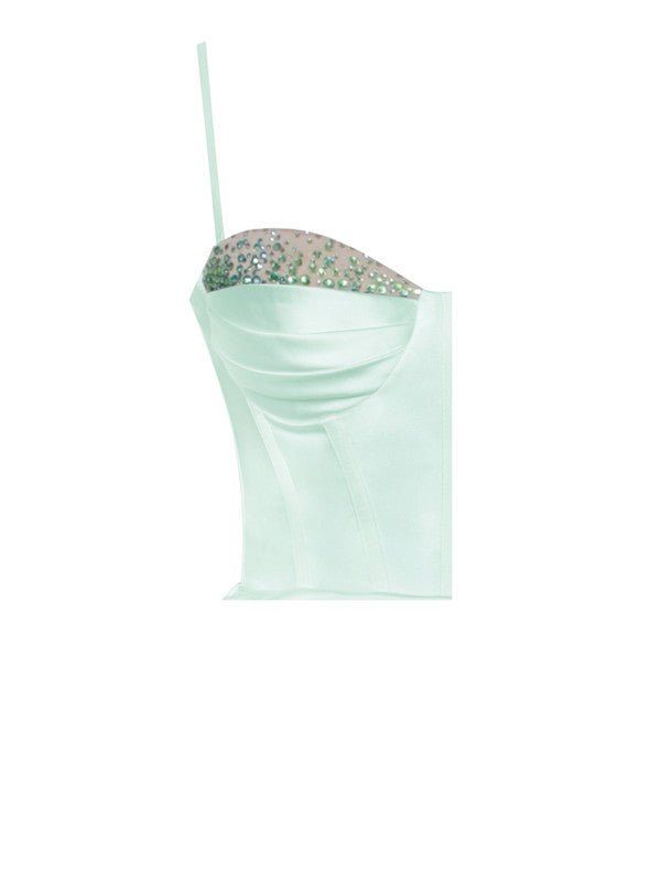Eden Mint Satin Crystal Corset Gown - Ever Chic Fashions