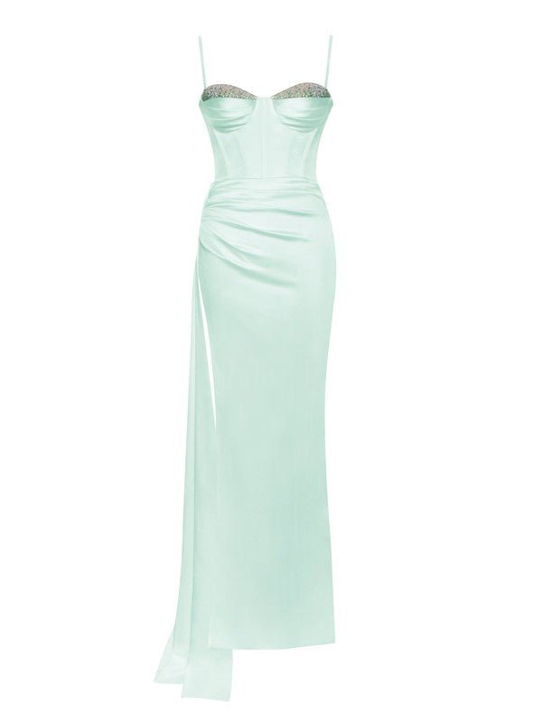 Eden Mint Satin Crystal Corset Gown - Ever Chic Fashions