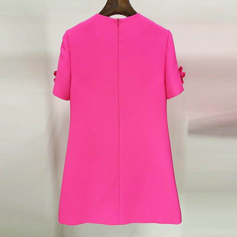 Eliza Floral Appliqué Fuchsia Short Sleeve Mini Dress