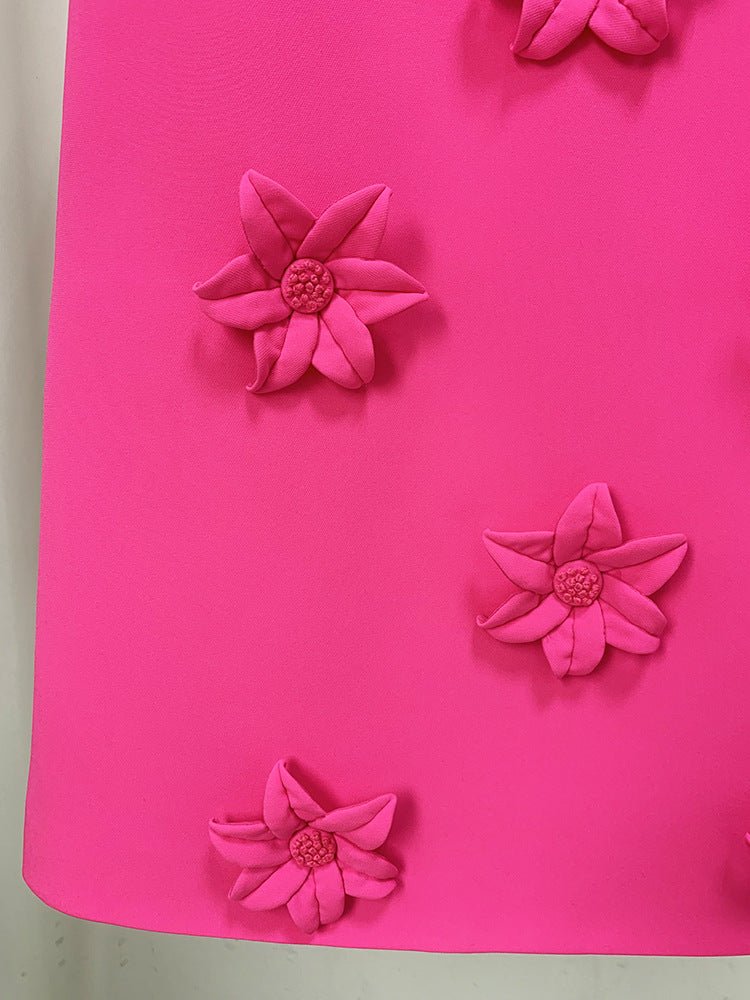 Eliza Floral Appliqué Fuchsia Short Sleeve Mini Dress - Ever Chic Fashions