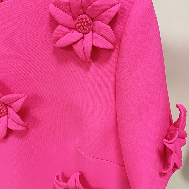 Eliza Floral Appliqué Fuchsia Short Sleeve Mini Dress - Ever Chic Fashions