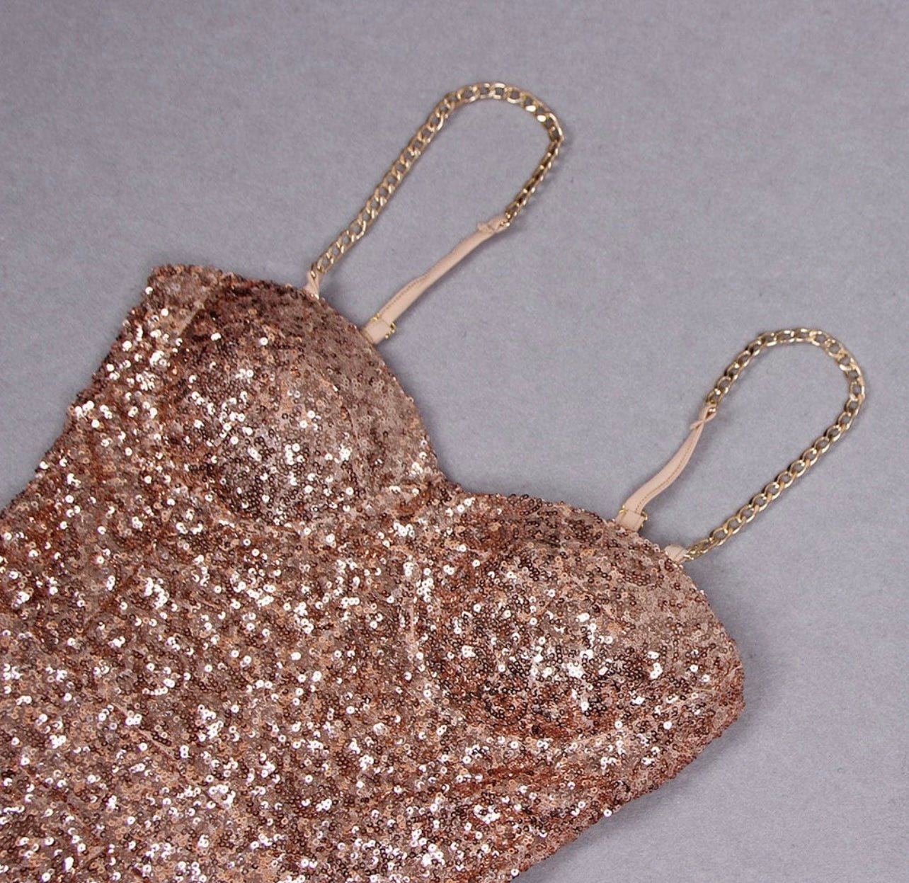 Ellery Gold Sequin Jumpsuit with Chain Strap Detail - Ever Chic Fashions