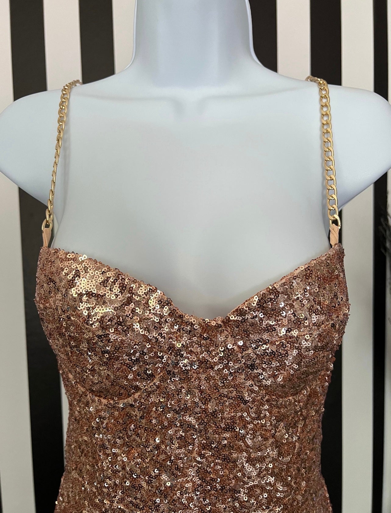 Ellery Gold Sequin Jumpsuit with Chain Strap Detail - Ever Chic Fashions