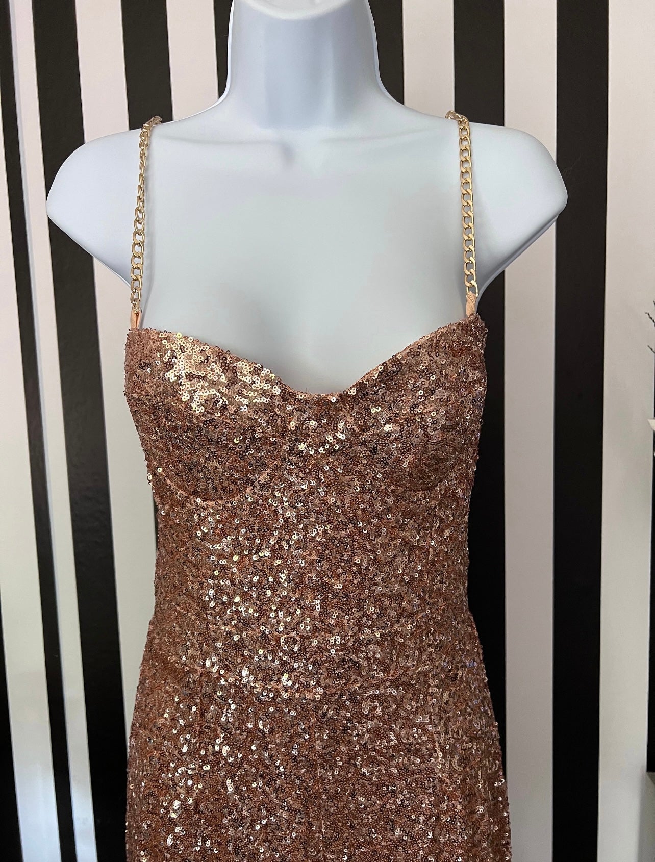 Ellery Gold Sequin Jumpsuit with Chain Strap Detail - Ever Chic Fashions