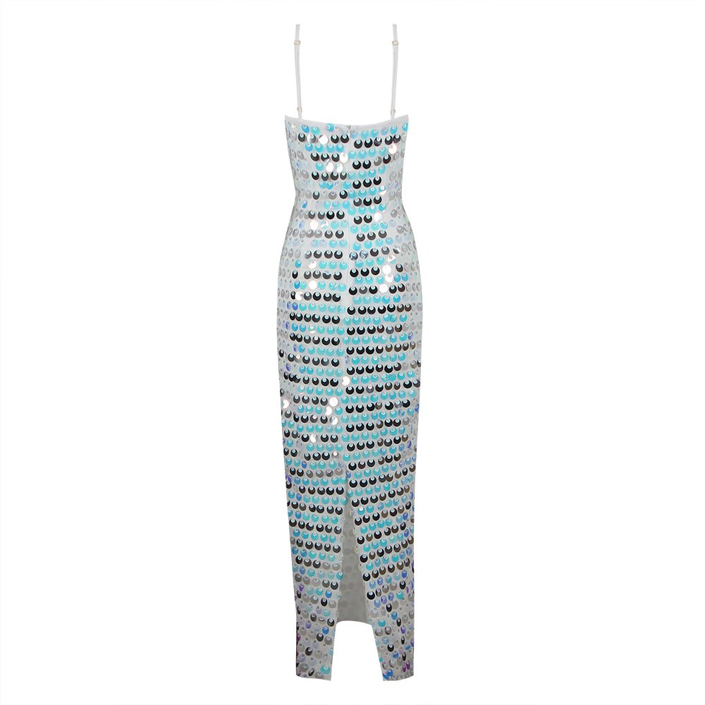 Filippa Silver Large Sequin Maxi Dress - Ever Chic Fashions