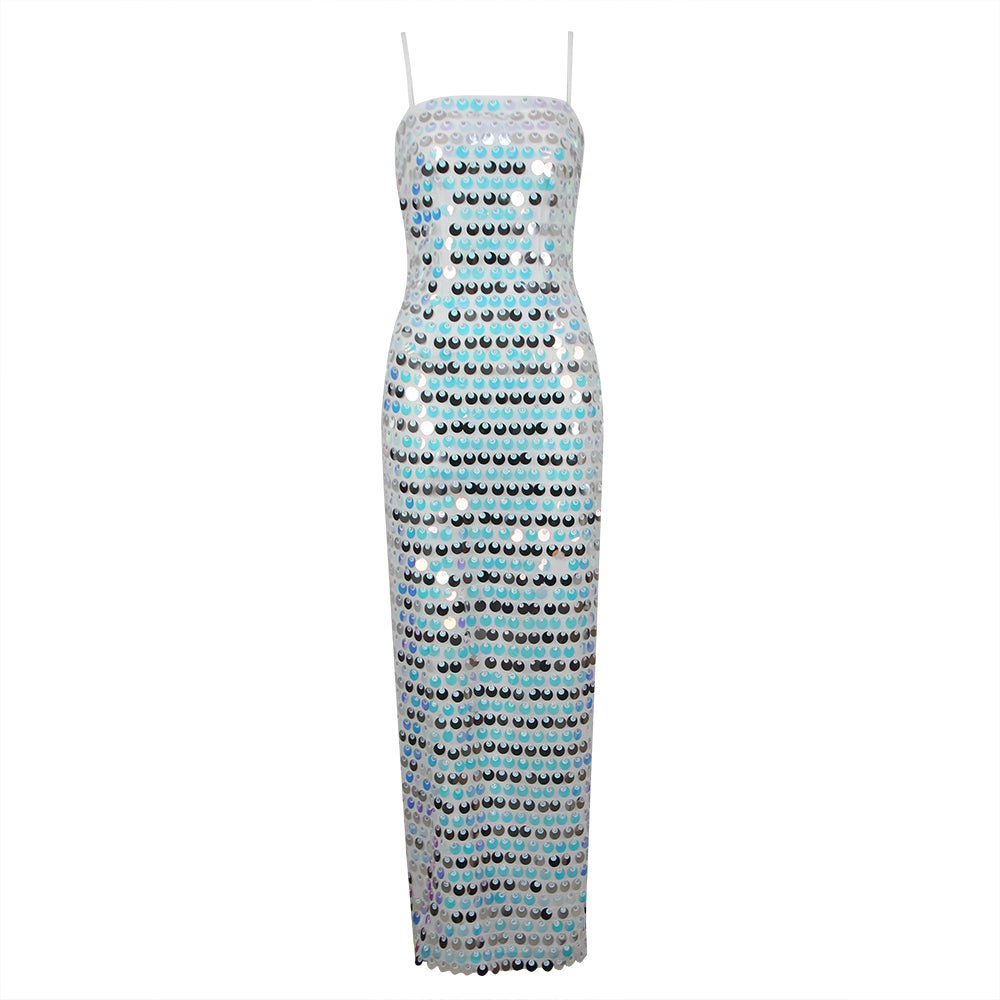 Filippa Silver Large Sequin Maxi Dress - Ever Chic Fashions