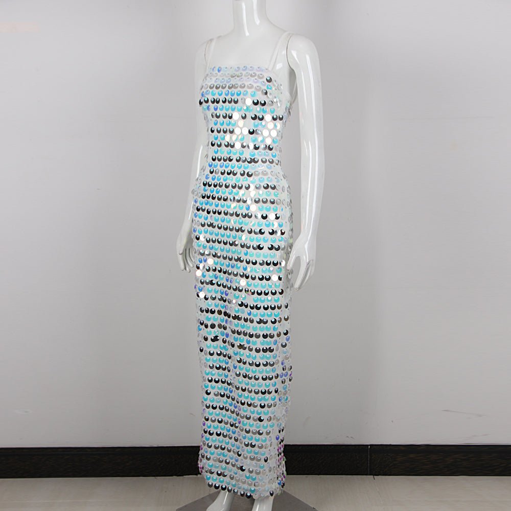 Filippa Silver Large Sequin Maxi Dress - Ever Chic Fashions