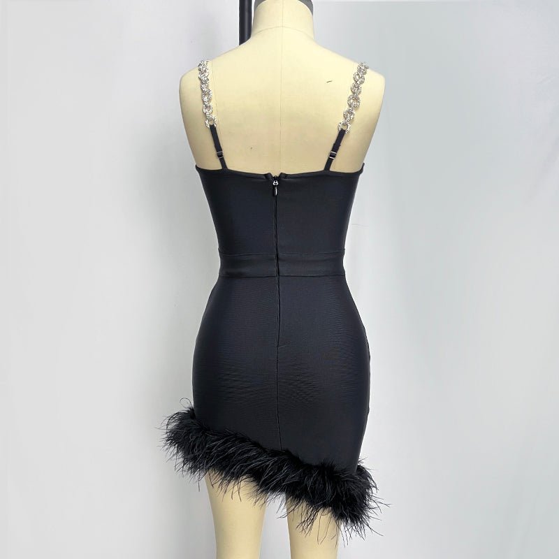 Gigi Sleeveless Bandage Mini Dress with Asymmetrical Feather Hem - Ever Chic Fashions