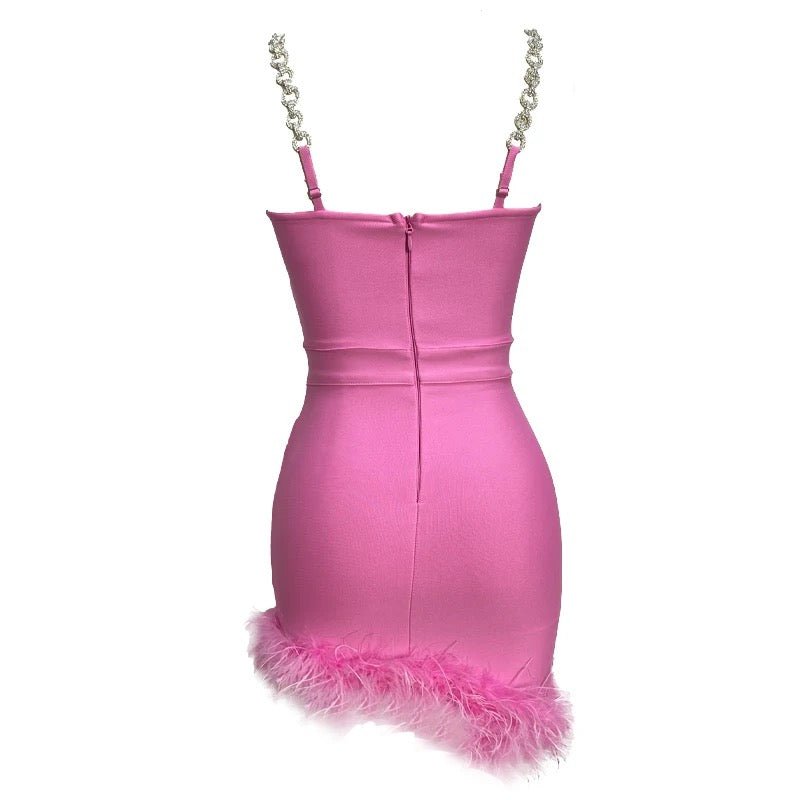 Gigi Sleeveless Bandage Mini Dress with Asymmetrical Feather Hem - Ever Chic Fashions