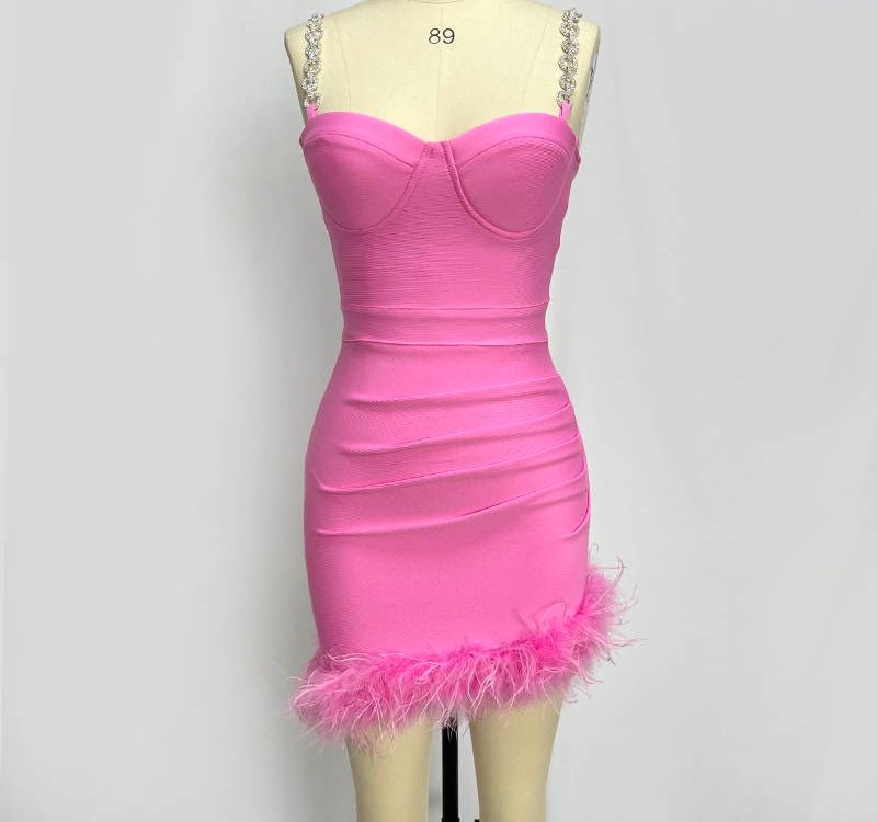 Gigi Sleeveless Bandage Mini Dress with Asymmetrical Feather Hem - Ever Chic Fashions