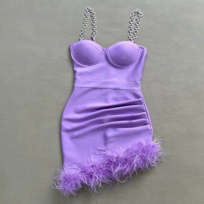 Gigi Sleeveless Bandage Mini Dress with Asymmetrical Feather Hem - Ever Chic Fashions