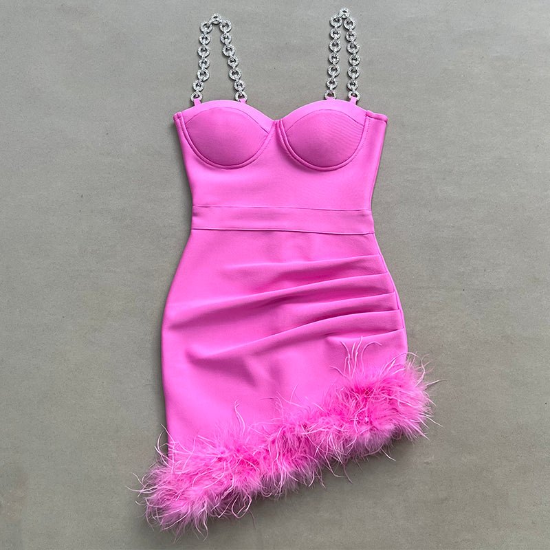 Gigi Sleeveless Bandage Mini Dress with Asymmetrical Feather Hem - Ever Chic Fashions
