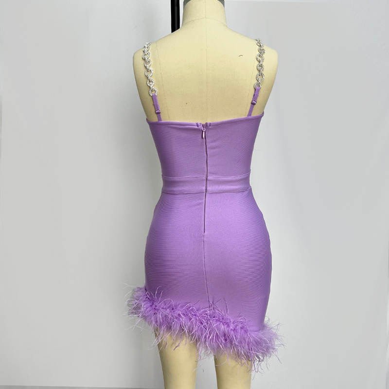 Gigi Sleeveless Bandage Mini Dress with Asymmetrical Feather Hem - Ever Chic Fashions
