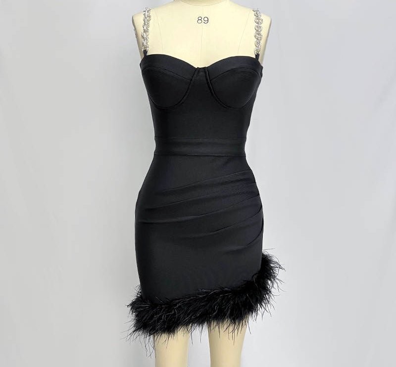 Gigi Sleeveless Bandage Mini Dress with Asymmetrical Feather Hem - Ever Chic Fashions