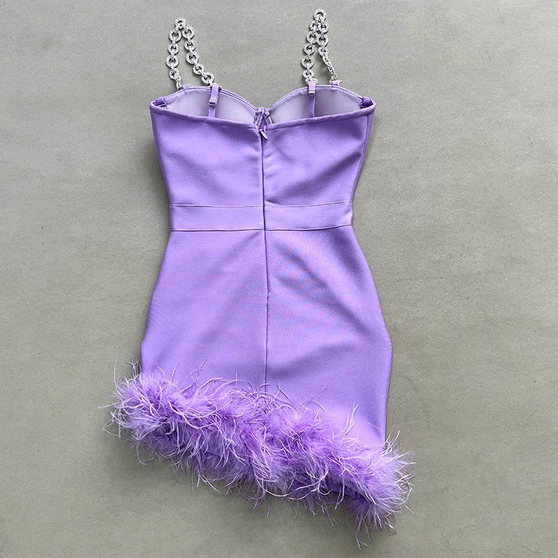 Gigi Sleeveless Bandage Mini Dress with Asymmetrical Feather Hem - Ever Chic Fashions