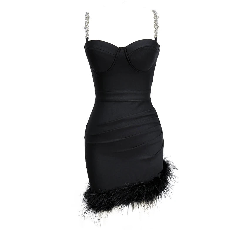 Gigi Sleeveless Bandage Mini Dress with Asymmetrical Feather Hem - Ever Chic Fashions