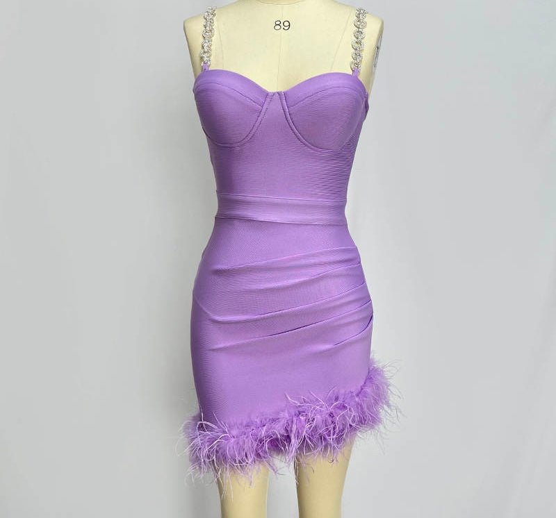 Gigi Sleeveless Bandage Mini Dress with Asymmetrical Feather Hem - Ever Chic Fashions