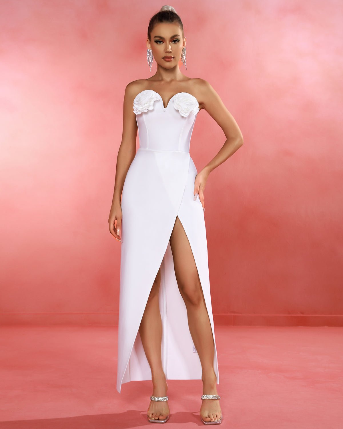 Giselle Rose Detail High Slit Maxi Dress - Ever Chic Fashions