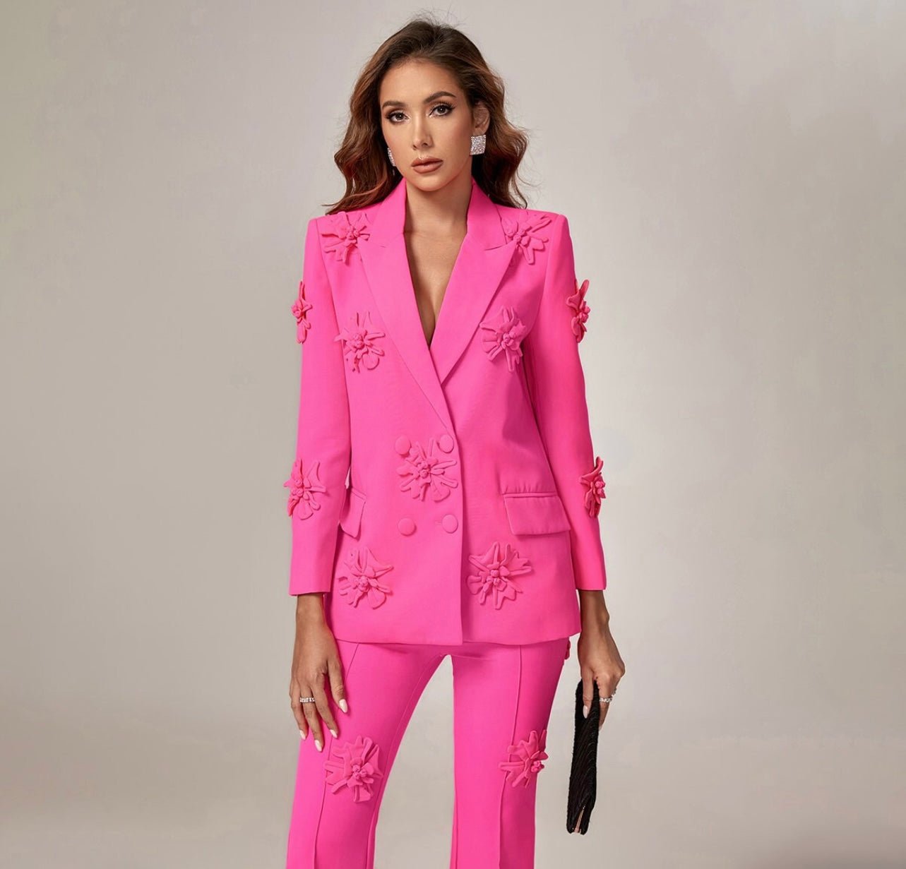 Harlow Floral Appliqué Blazer and Pant Set - Ever Chic Fashions