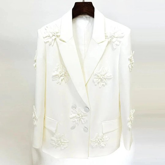 Harlow Floral Appliqué Blazer and Pant Set - Ever Chic Fashions