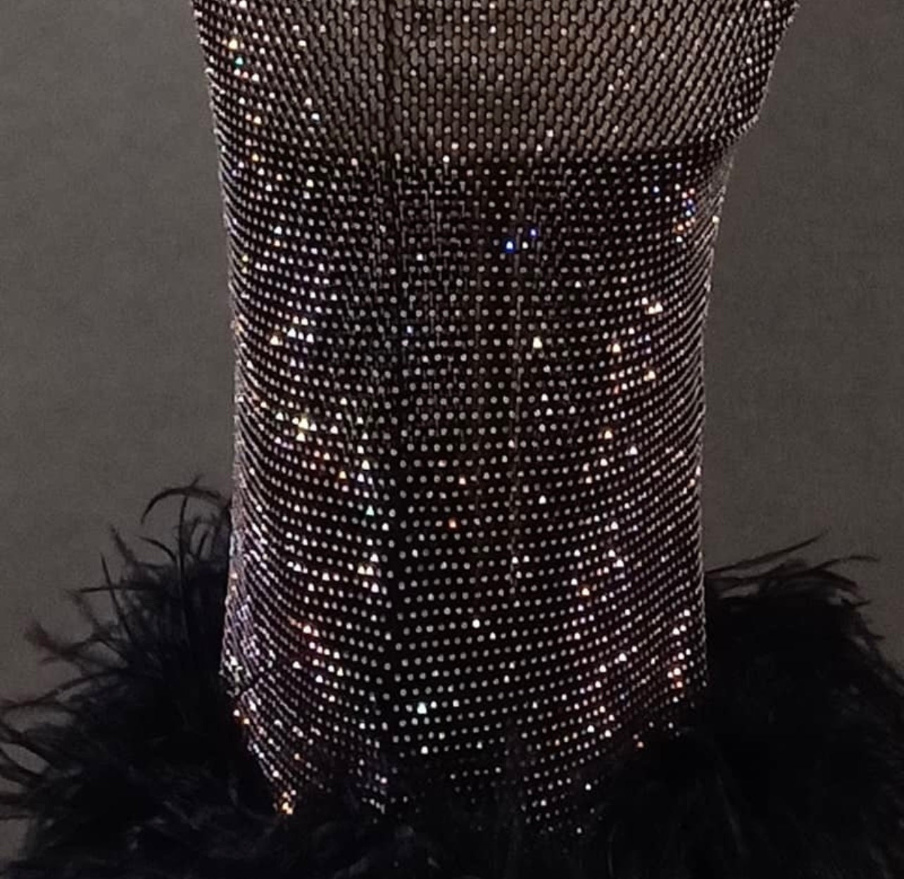 Inaya Rhinestone Mesh Halter Midi Dress with Feather Trim - Ever Chic Fashions
