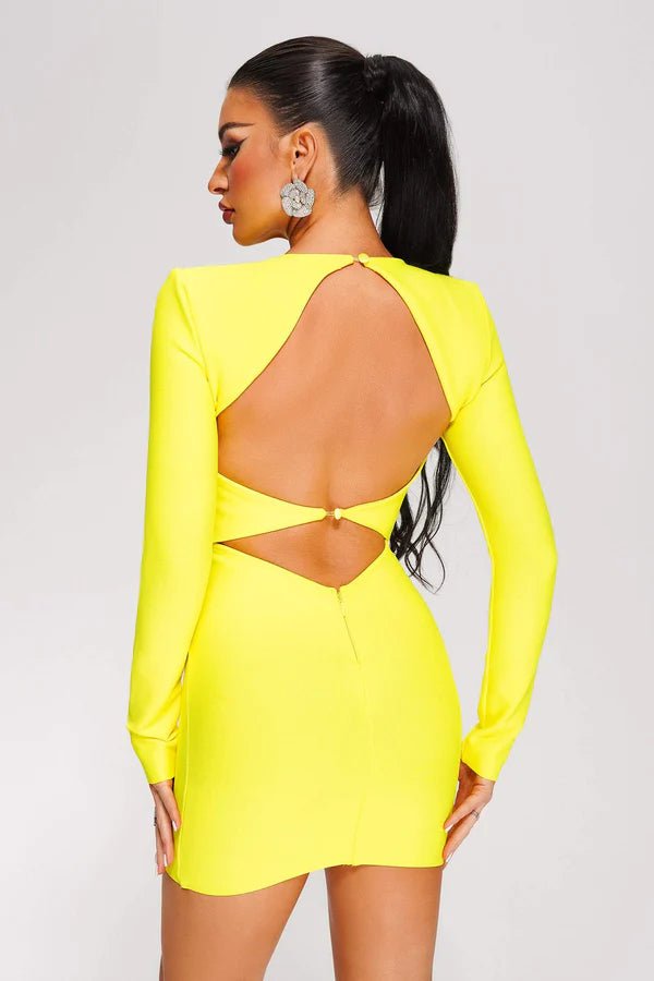 Ione Yellow Cutout Back Bandage Mini Dress