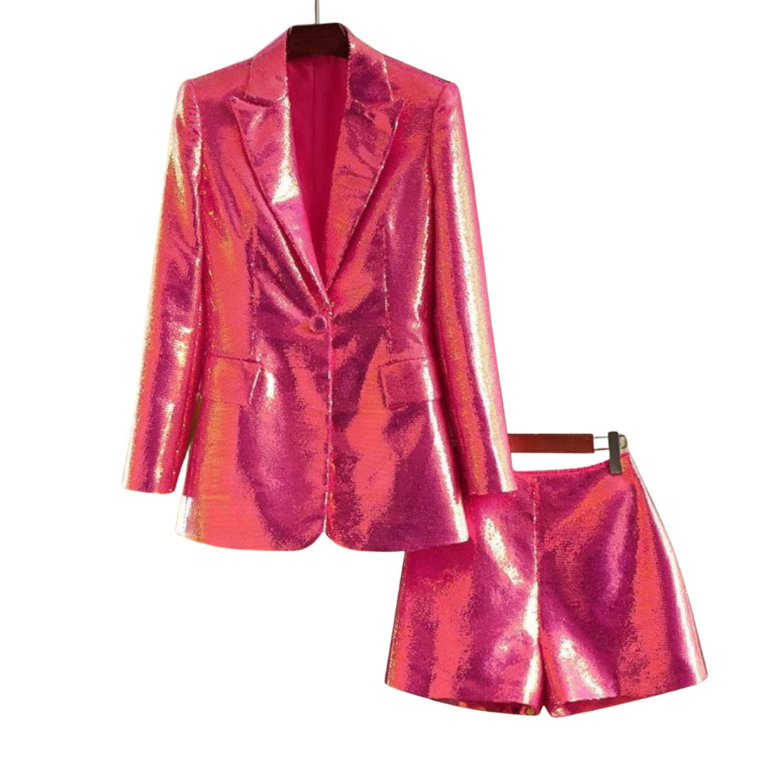 Jacey Fuchsia Sequin Blazer and Short Set