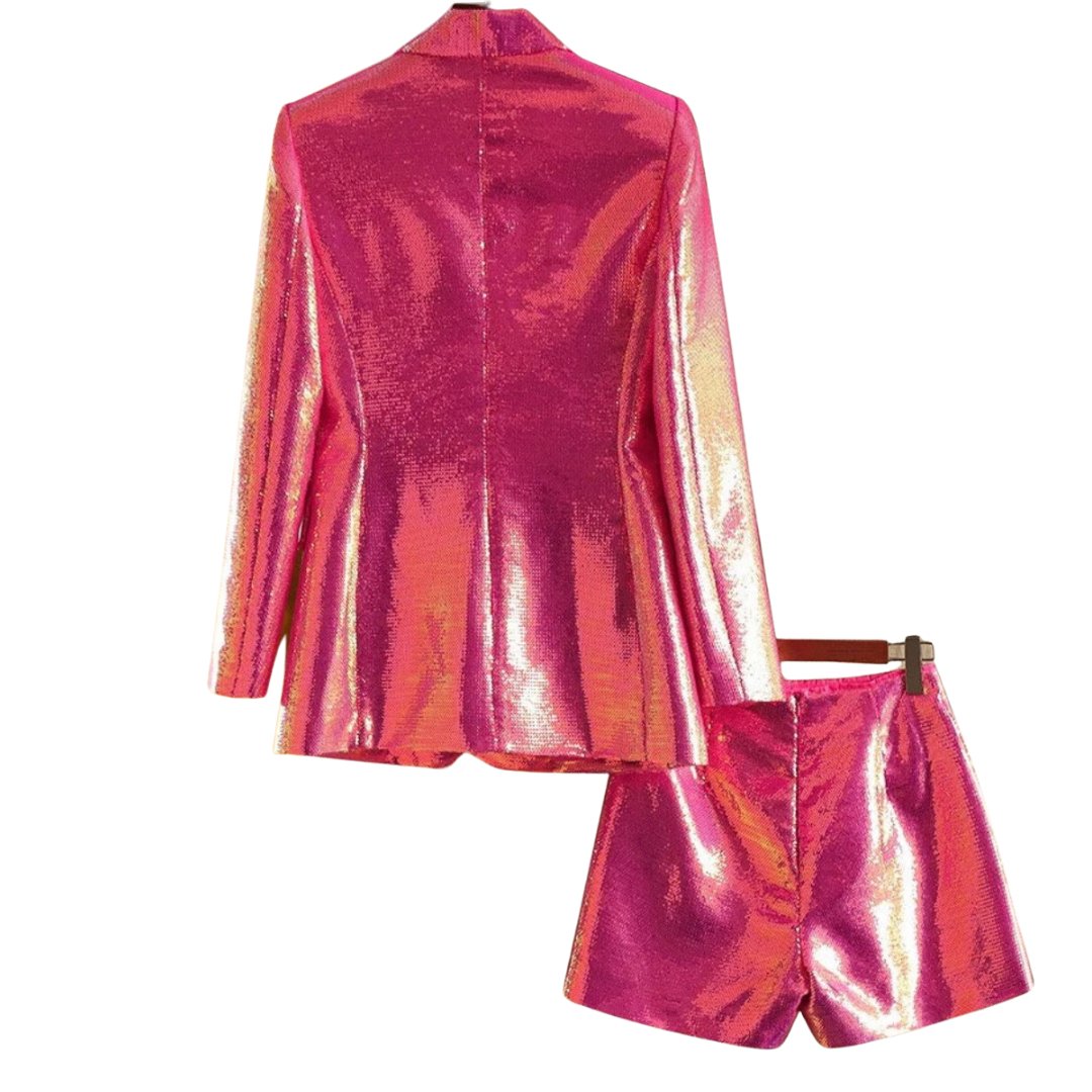 Jacey Fuchsia Sequin Blazer and Short Set