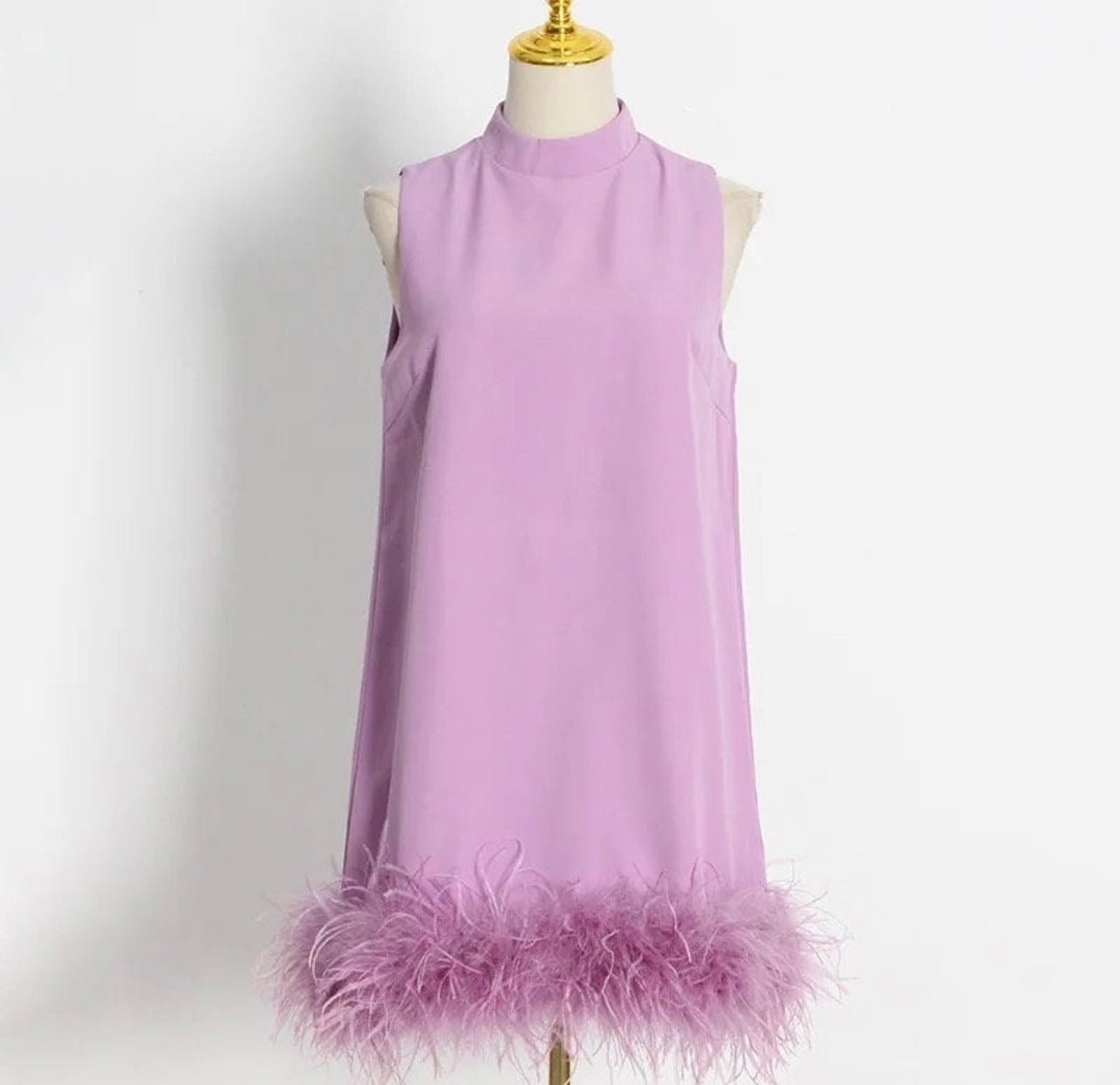 Keely Sleeveless Chiffon A Line Mini Dress with Feather Trim - Ever Chic Fashions