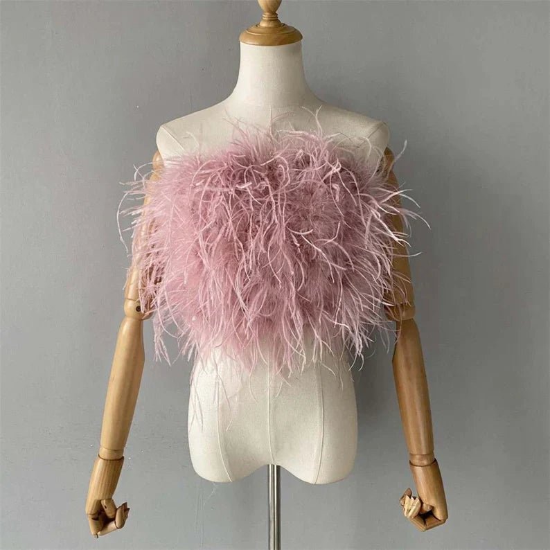 Leida Feather Top 8" Length - Ever Chic Fashions