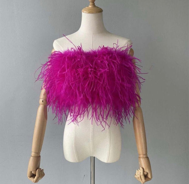 Leida Feather Crop Top 8" Length