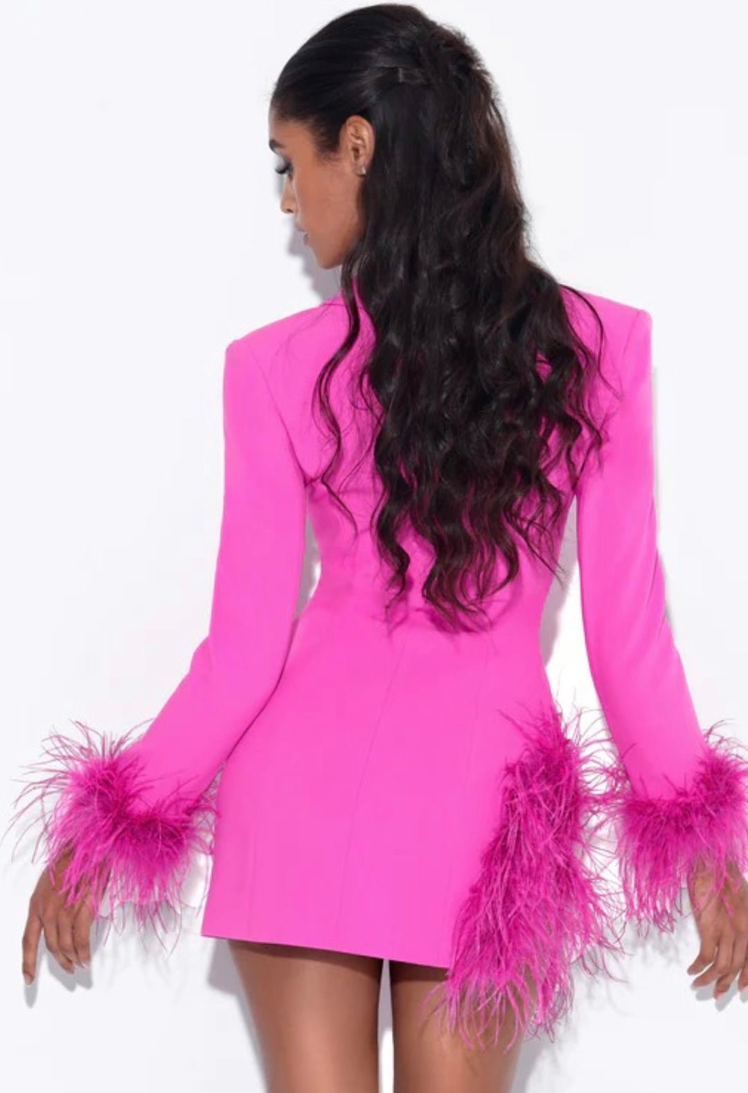 Misty Fuchsia Blazer Dress with Feather Trim - Ever Chic Fashions