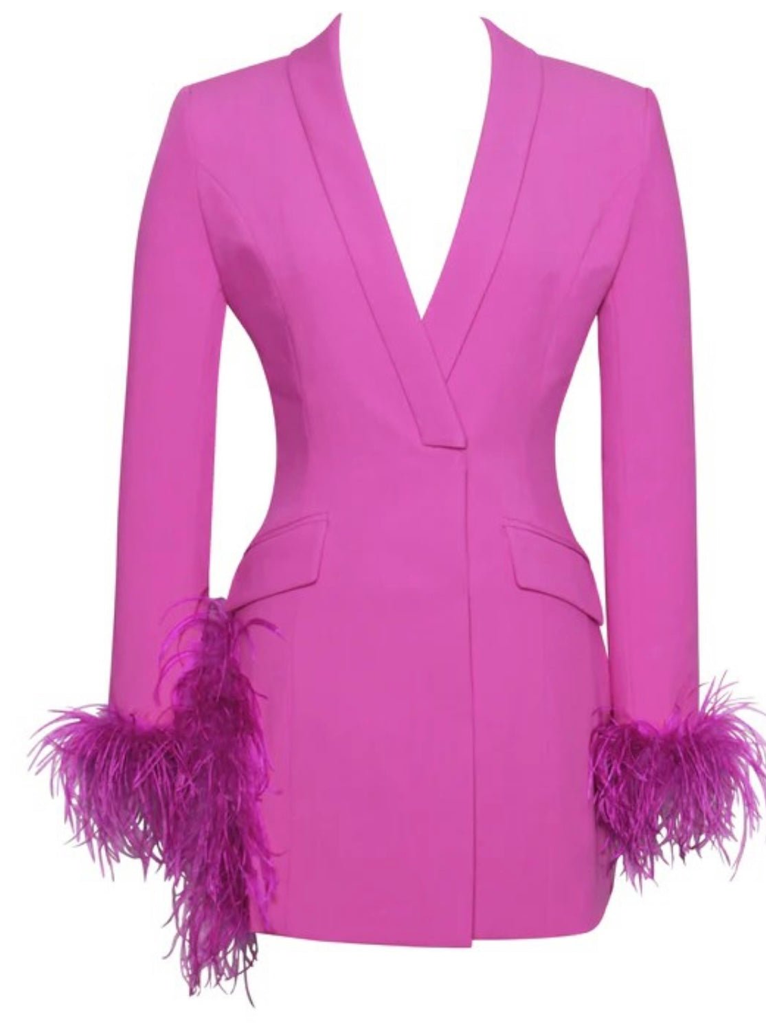 Misty Fuchsia Blazer Dress with Feather Trim - Ever Chic Fashions
