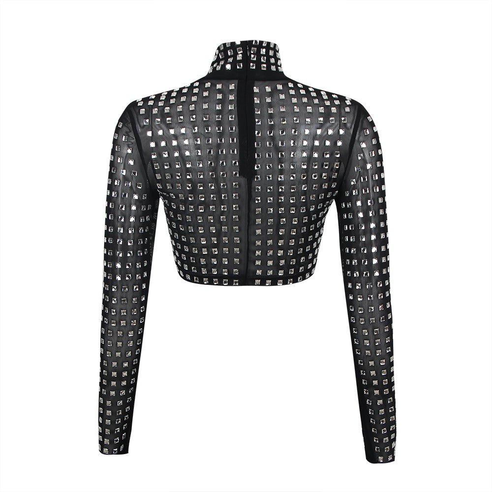 Nova Crystal Embellished High Neck Crop Top