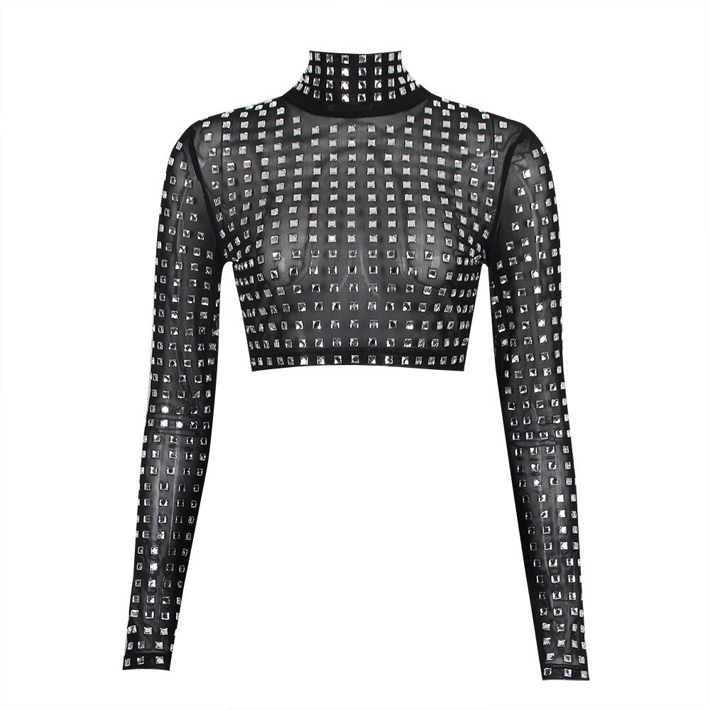 Nova Crystal Embellished High Neck Crop Top