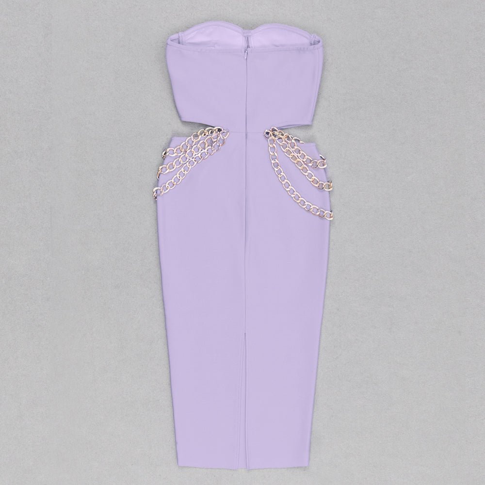 Paloma Lavender Strapless Cutout Midi Bandage Dress with Chain Detail - Ever Chic Fashions