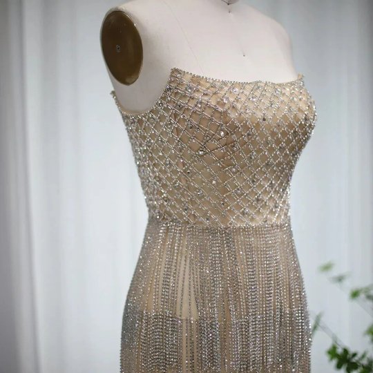 Portia Rhinestone and Beaded Embellished Strapless Mini Dress - Ever Chic Fashions