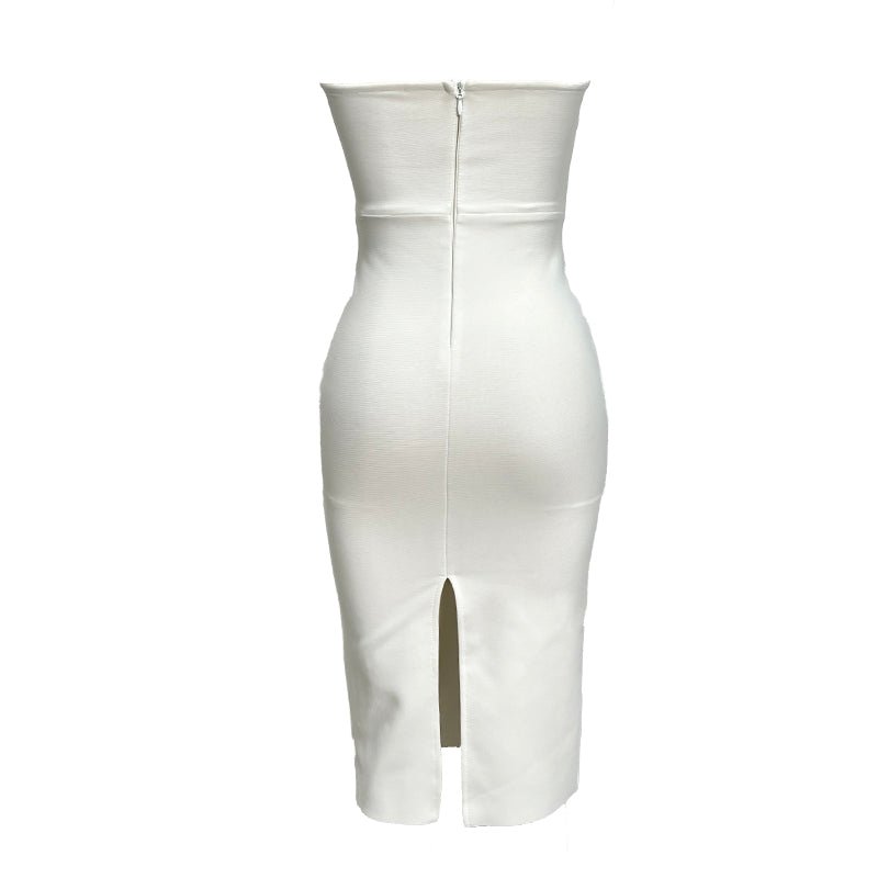 Renata 3D Flower White Strapless Midi Bandage Dress - Ever Chic Fashions