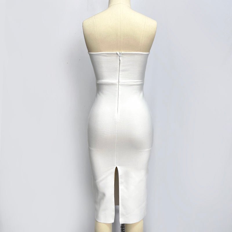 Renata 3D Flower White Strapless Midi Bandage Dress - Ever Chic Fashions