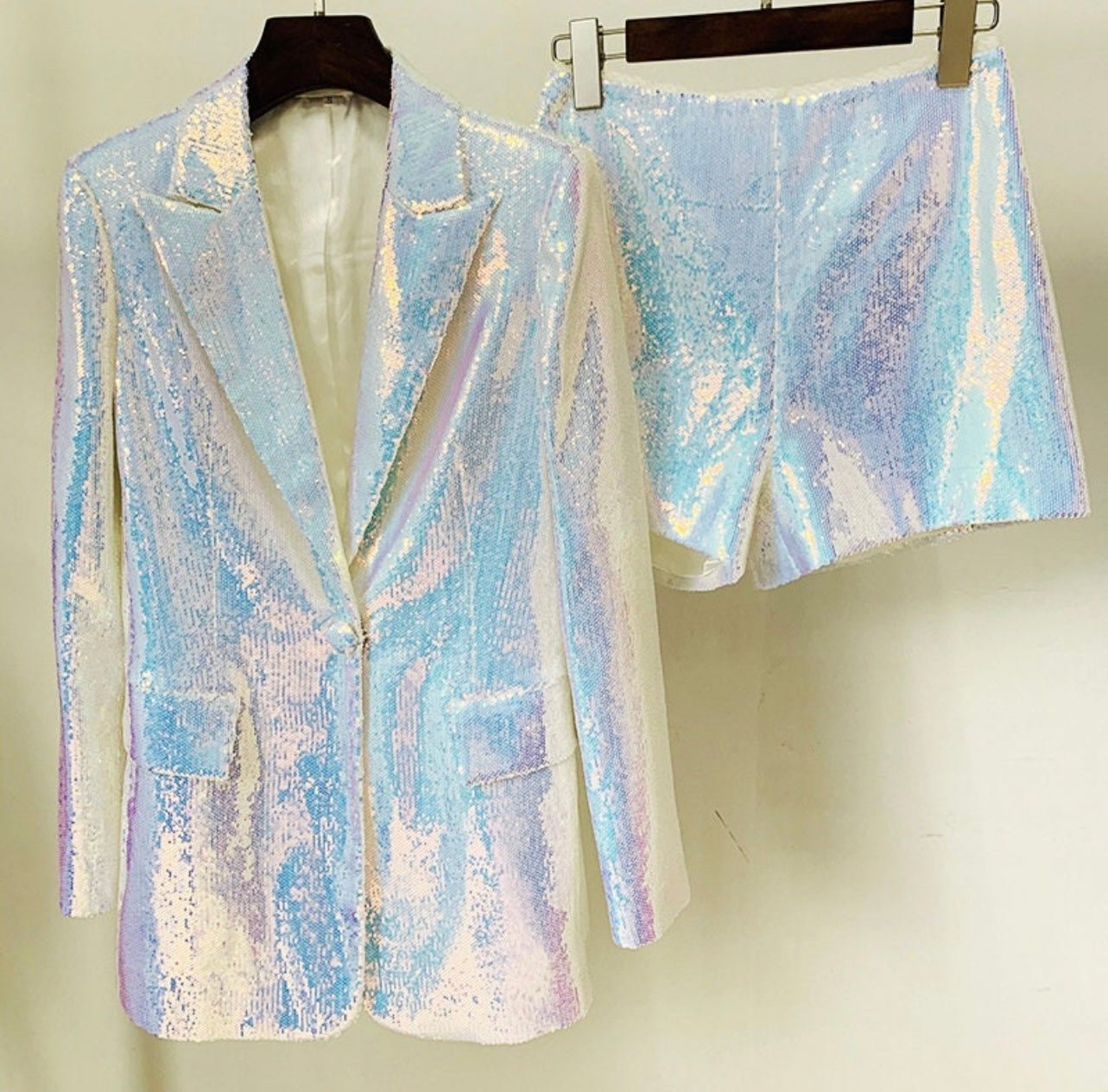 Rhylyn Silver Sequin Blazer and Short Set