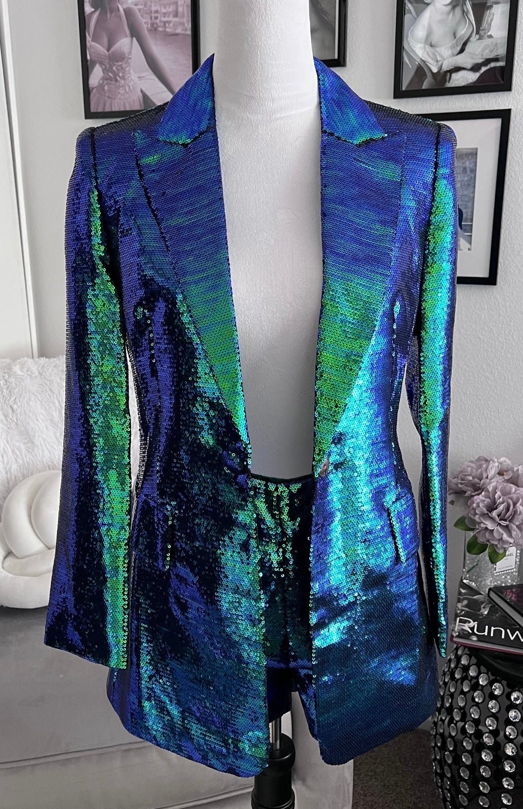 Sage Teal Sequin Blazer and Short Set - Ever Chic Fashions