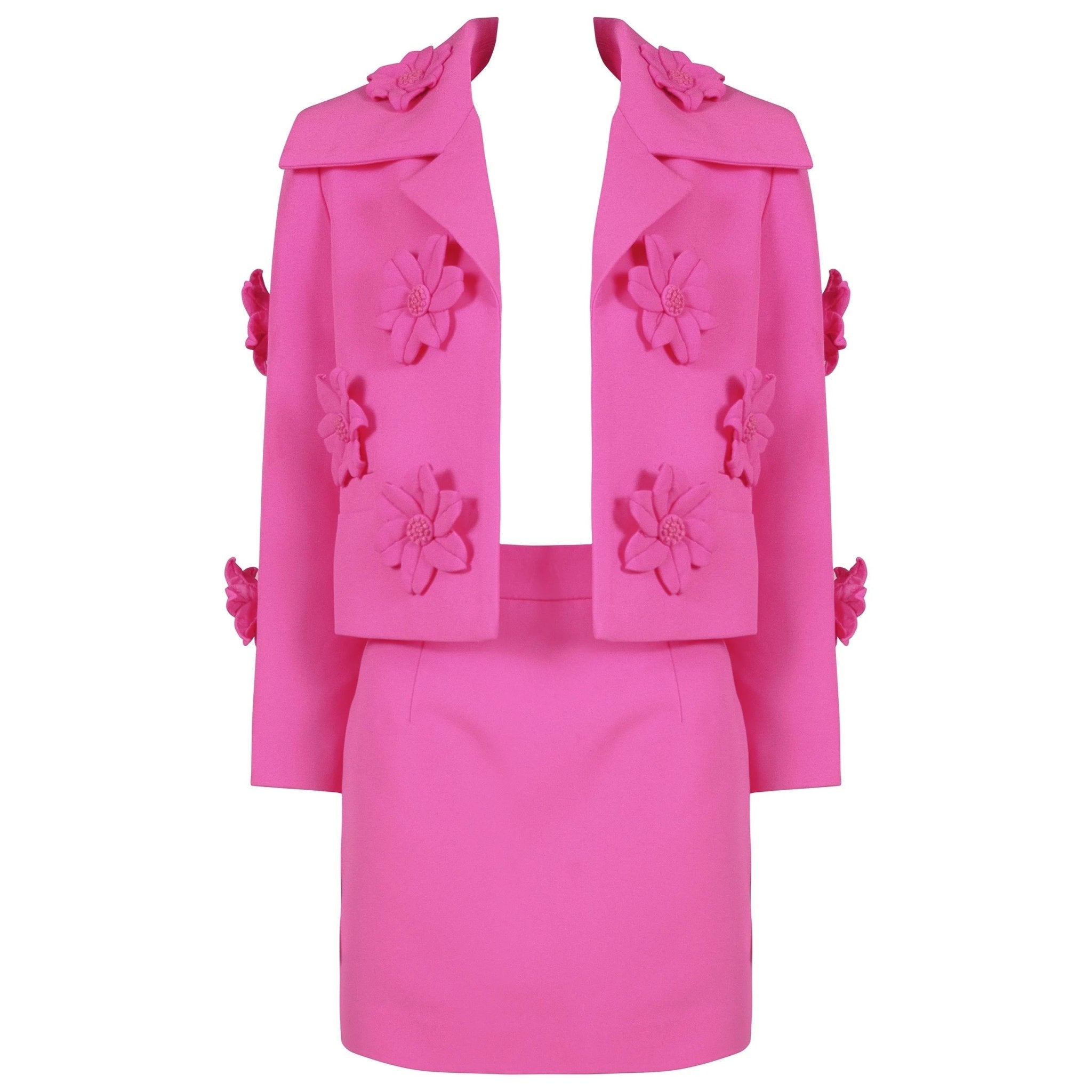 Tavia Floral Applique Blazer and Skirt Set - Ever Chic Fashions