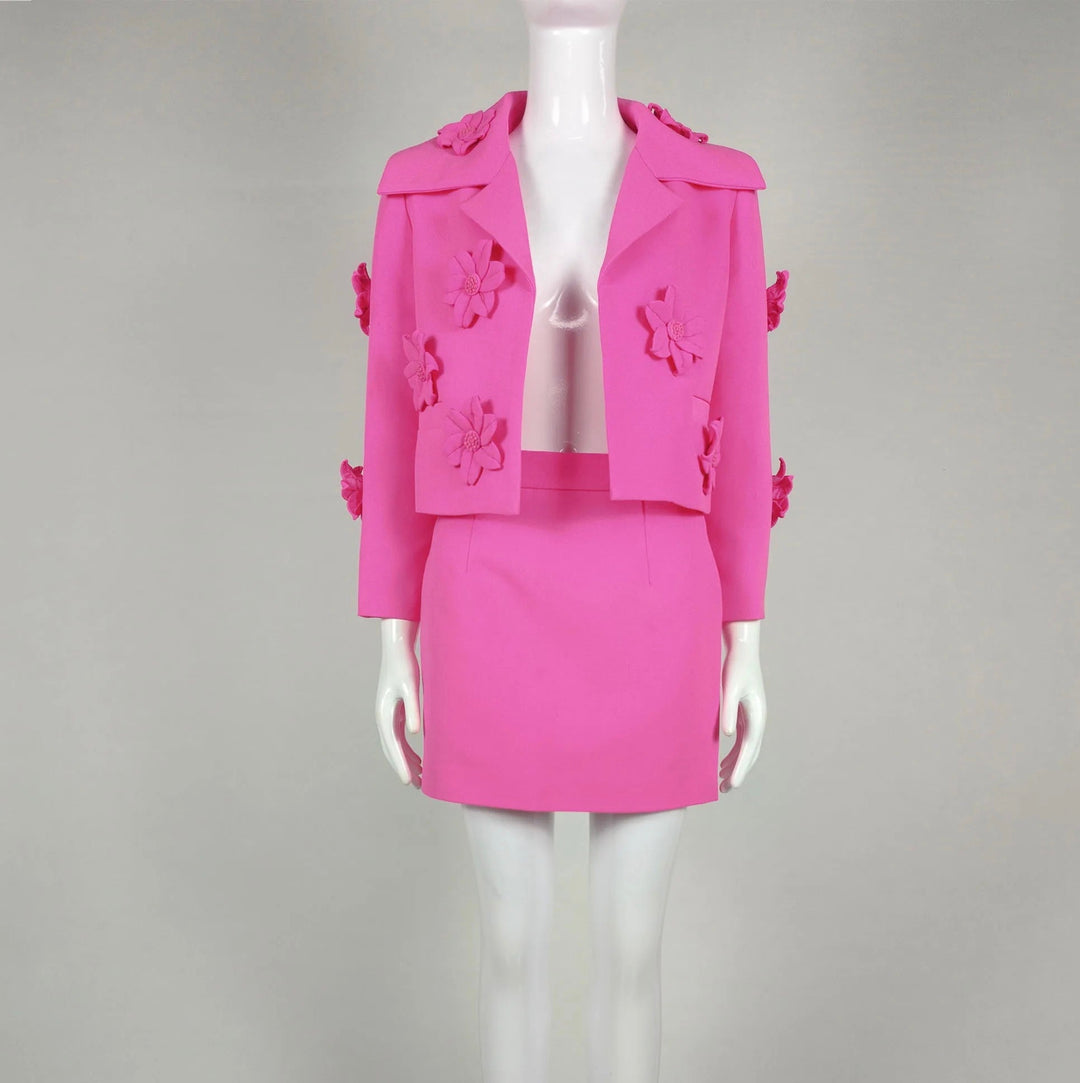 Tavia 3D Floral Applique Blazer and Skirt Set
