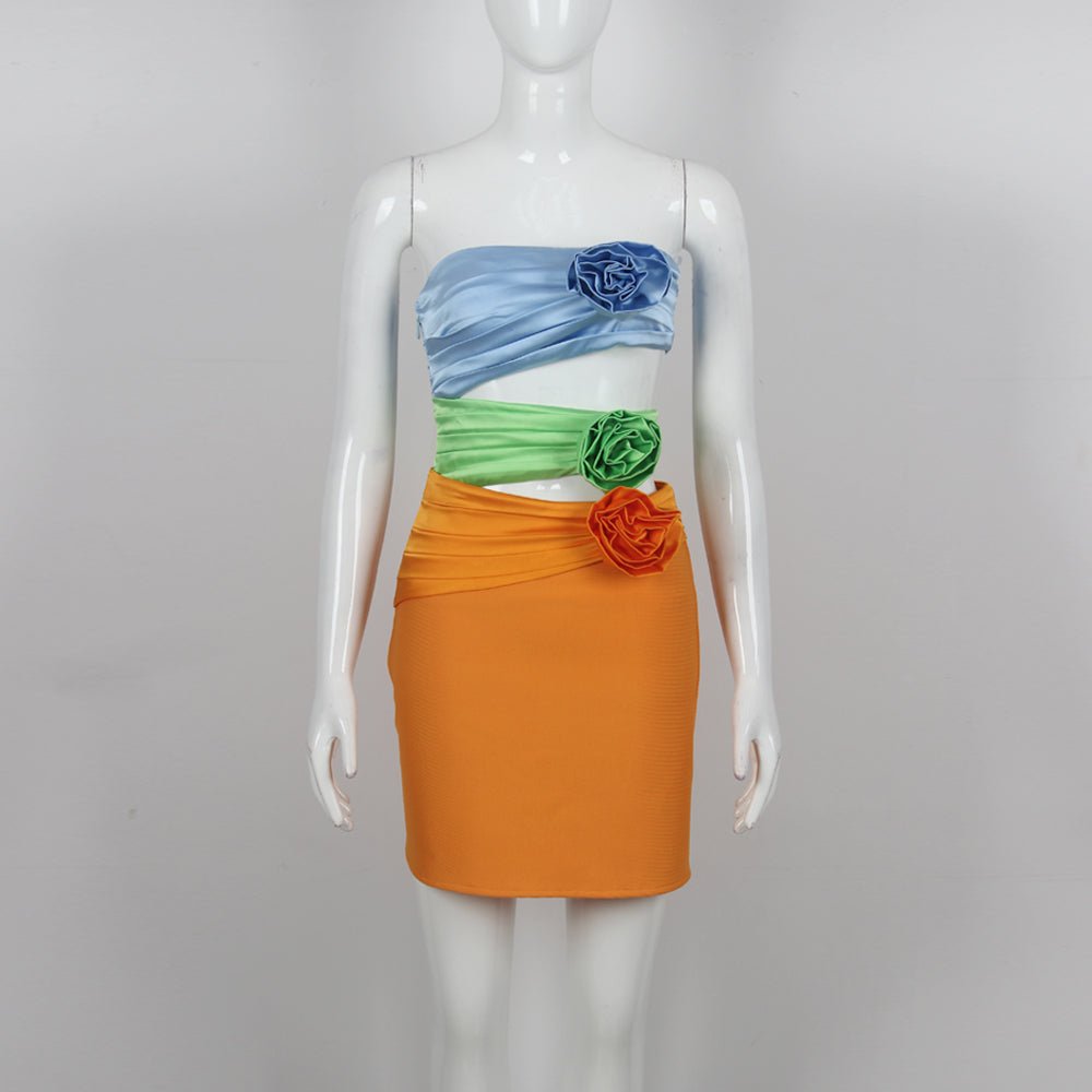 Tawni Colorful Cutout Flower Detail Strapless Mini Dress - Ever Chic Fashions